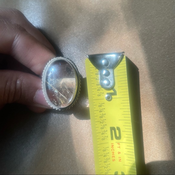 Vintage stone quartz crystal 925 marked sterling silver ring clear statement - Picture 7 of 7